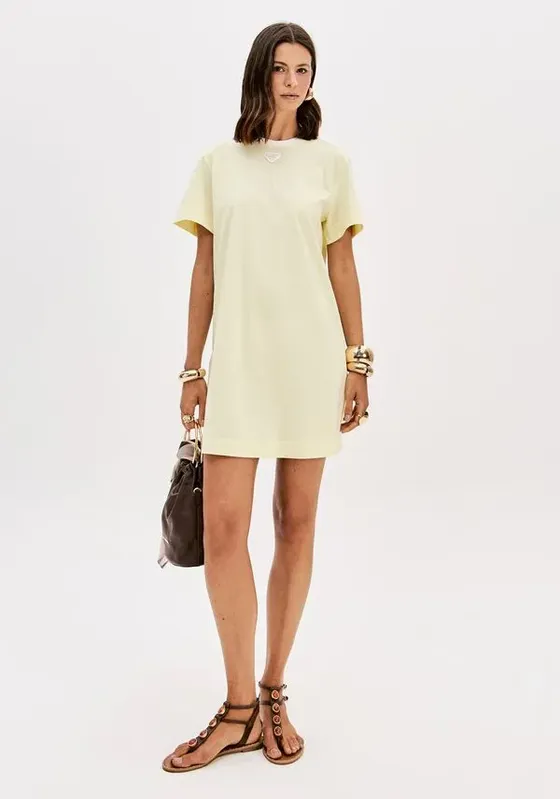 Vestido T-dress Curto Manga Curta Amarelo G