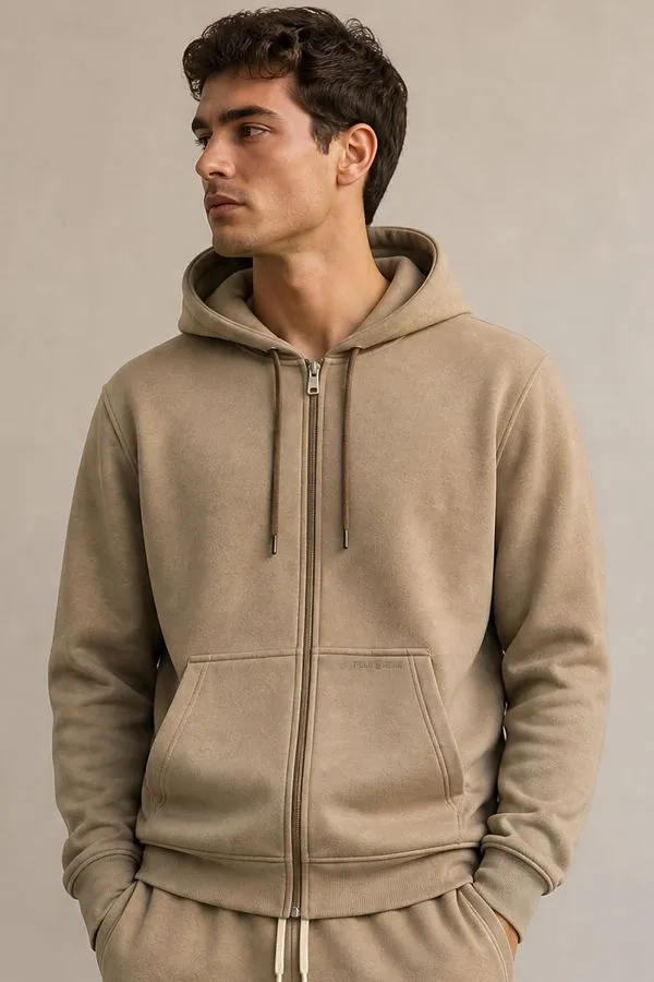Jaqueta Moletom Masculina Com Zíper e Capuz Polo Wear Bege M