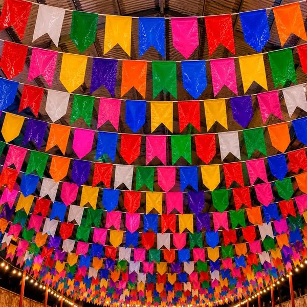 Varal 100 Metros Bandeirinhas Grande Plástico Colorida Decoração Festa Junina Resistente Vento e Chuva