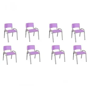 Kit 8 Cadeiras Infantil Iso, Escola, Base Cinza- Lilas