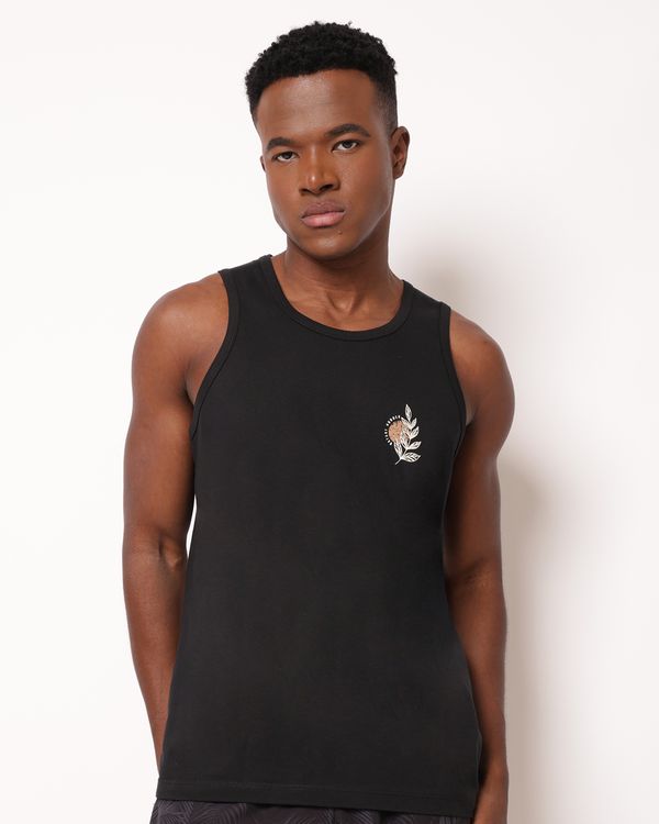 Regata Masculina Surf Algodão com Estampa Folha Preta GG