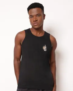 Regata Masculina Surf Algodão com Estampa Folha Preta GG