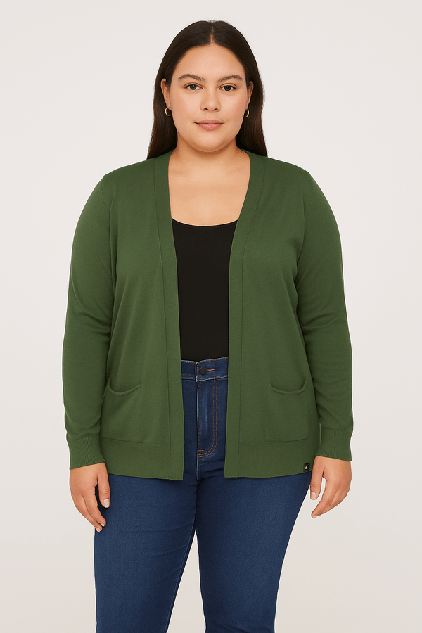 Casaco Cardigan Alongado Plus Size Feminino VERDE G3