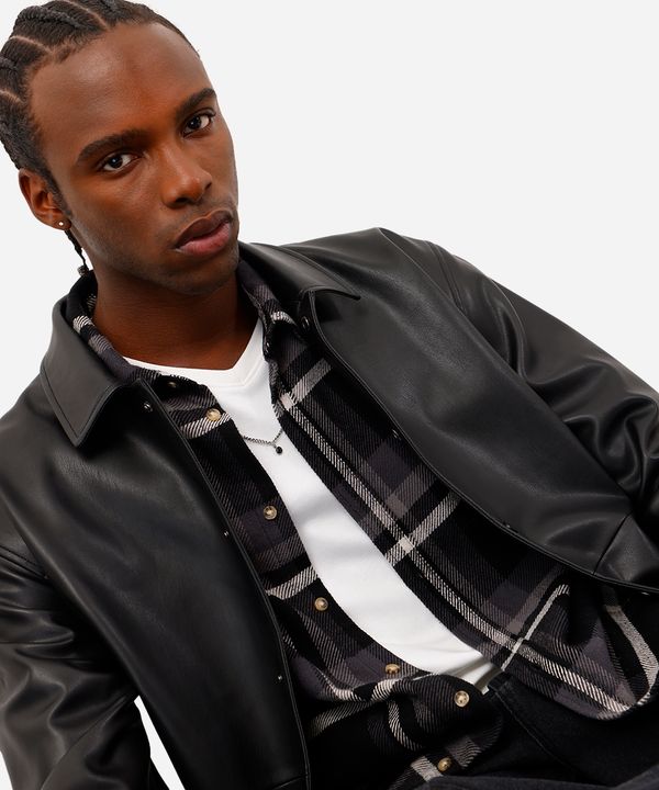 camisa masculina de algodão manga longa xadrez preta PP
