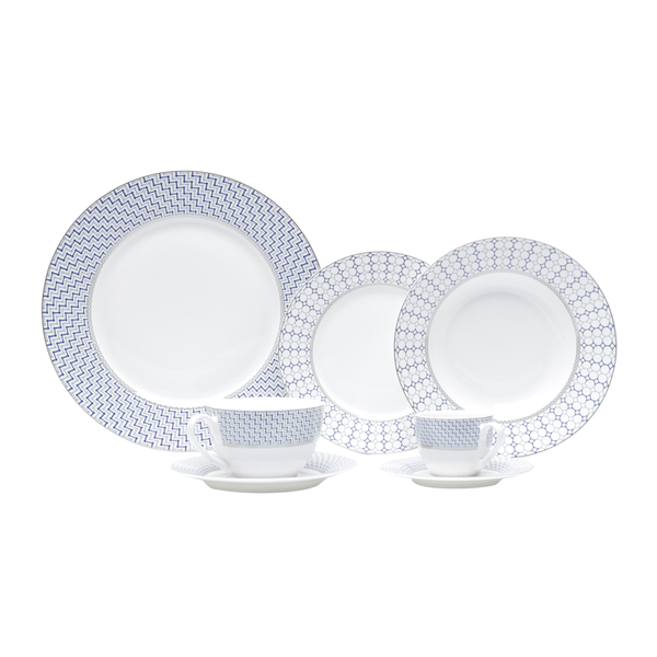 Aparelho de Jantar e Chá Wolff New Bone, 42 Peças, Porcelana - 17293