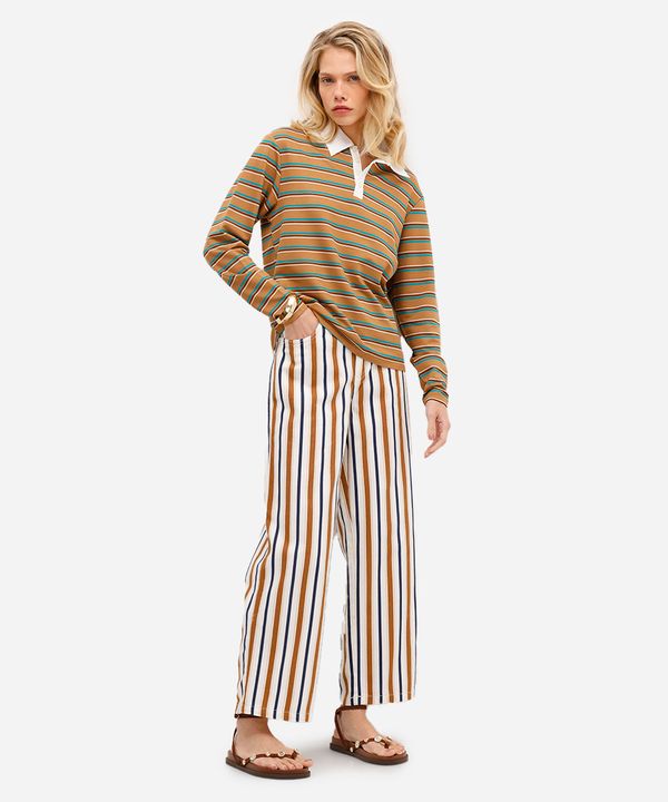 calça wide leg feminina de sarja listrada off white 46