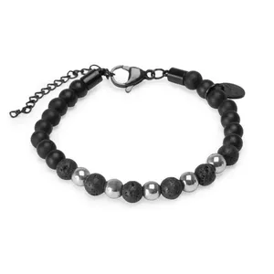 Pulseira German de Pedra Natural Ágata Preta Preta Ajustável