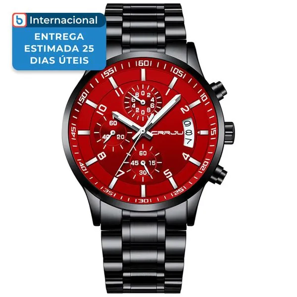 Relógio Masculino Cronógrafo CRRJU Preto/Vermelho 2214 A-MBI