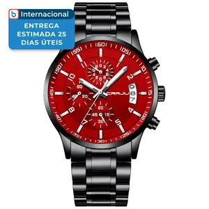Relógio Masculino Cronógrafo CRRJU Preto/Vermelho 2214 A-MBI