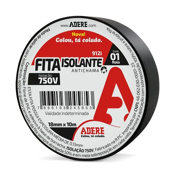 Fita Isolante Preta 912i 18mm x 10m 85365002402 - adere