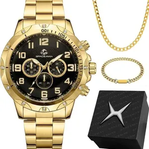Kit Relógio Masculino Orizom Spaceman X 2026 Dourado Banhado com Cordão e Pulseira Kit Relógio Masculino Orizom Spaceman X 2026 Dourado Banhado com Cordão