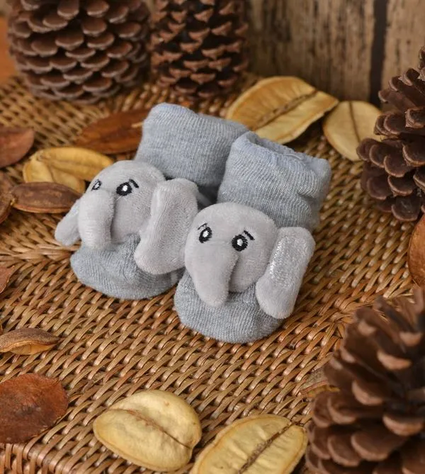 Meia Antiderrapante com Bichinho - Elefante Tam. 15 a 20 Cinza - 15 a 20