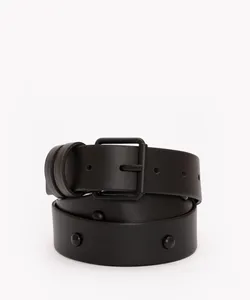 cinto de pu com tachas fivela quadrada preto G