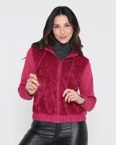 Casaco Feminino Capuz Pelinho Rosa Escuro G