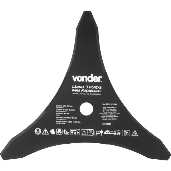Lâmina de 3 pontas para roçadeiras, 300mm x 20,0mm - VONDER