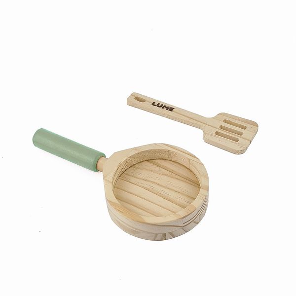 Kit Frigideira e Espátula (Verde) - Brinquedo Madeira Lume