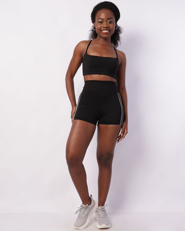 Short Fitness Feminino Fitter Curto Poliamida Viés Duplo Preto GG