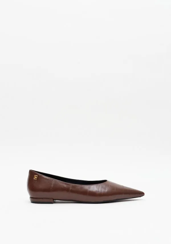Sapatilha Flat Bico Fino E Enfeite Marrom 35