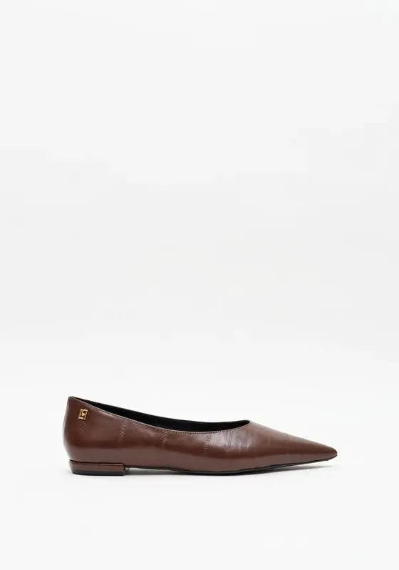 Sapatilha Flat Bico Fino E Enfeite Marrom 35