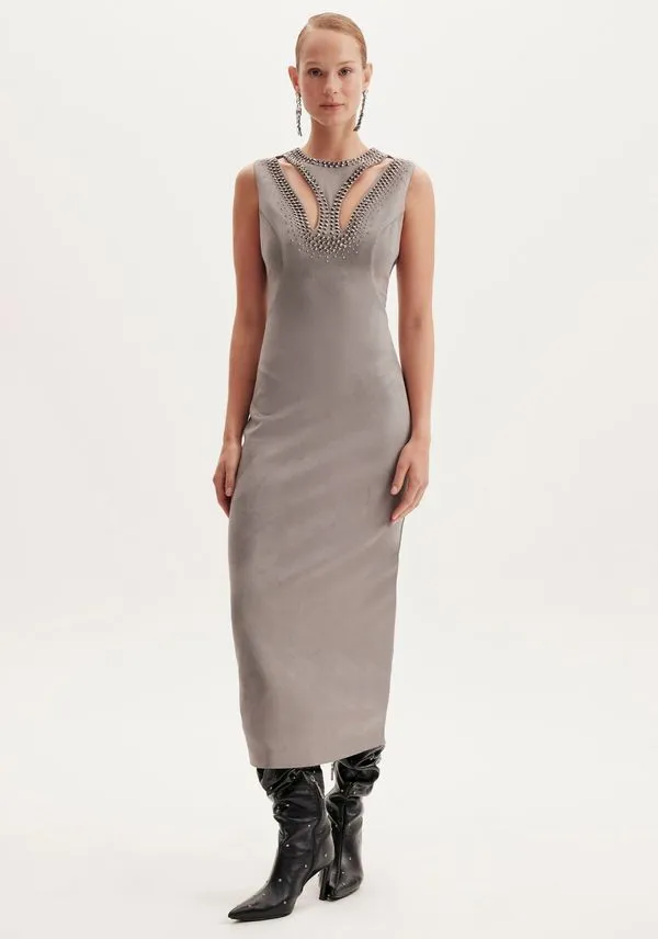Vestido Super Midi Cinza M