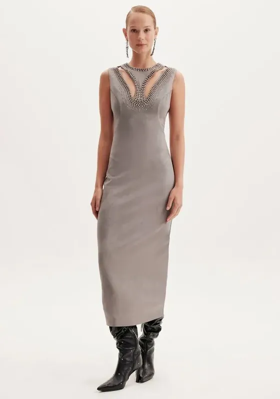 Vestido Super Midi Cinza M