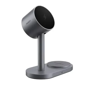 Carregador De Mesa Aukey Sem Fio Magnético 2 Em 1 25W Magfusion 2X QI2.2 Preto (MP)