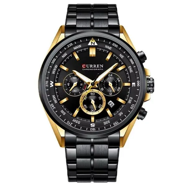 Relógio De Pulso Masculino Aço Inoxidável De Quartzo Casual Esportivo Preto