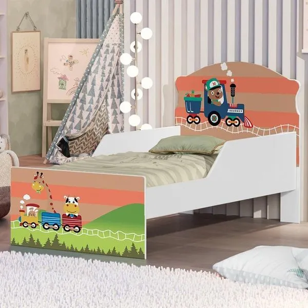 Cama Infantil Trem Dos Bichinhos Com Colchão