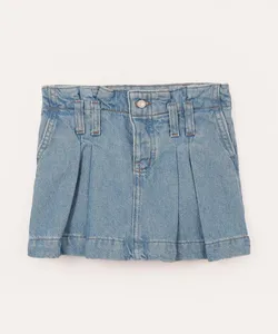 saia jeans infantil com pregas azul 6