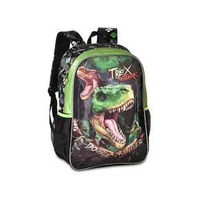 Mochila Costas Infantil Dinossauro Poliéster Preto Com Verde - Clio Style