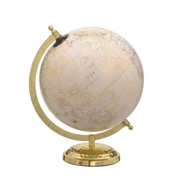 Globo Decorativo Base Metal Bege E Dourado