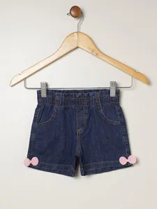 Short Jeans Com Laço Infantil Para Menina - AZUL 1