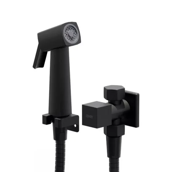 Ducha Higiênica Com Registro E Derivação Civitt Metal Quadratus Preto Fosco (MP)