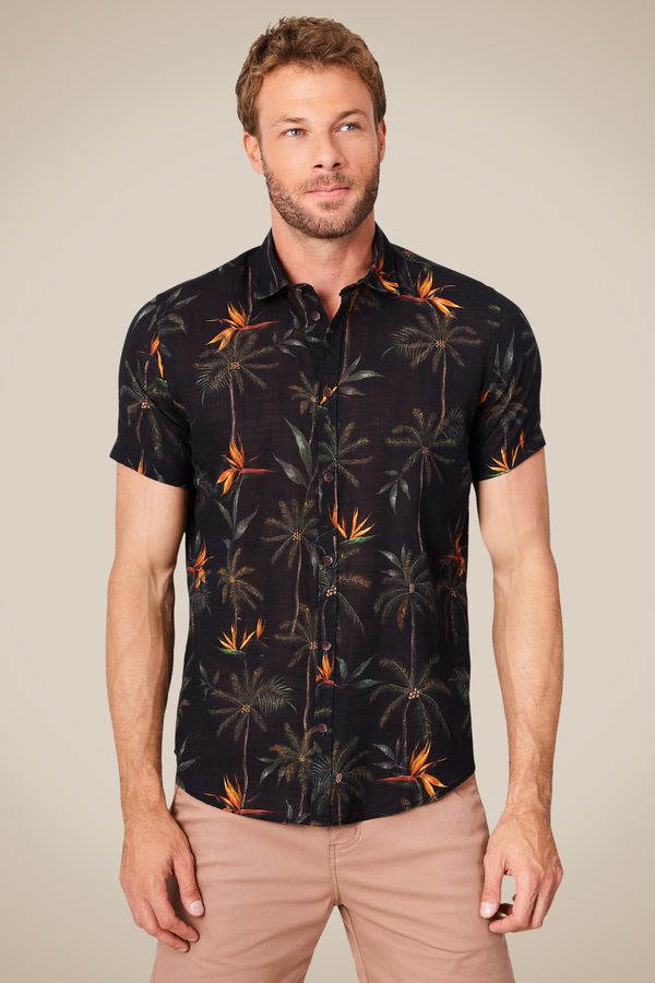 Camisa Manga Curta Tropical Palms Preto - M