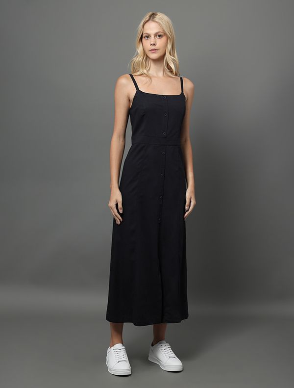 Vestido Feminino Midi Abertura Por Botão Calvin Klein - Marinho Vestido Feminino Midi Abertura Por Botão Calvin Klein Marinho 40