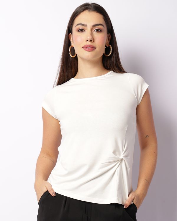 Blusa Feminina Manga Curta Com Nozinho Off White G
