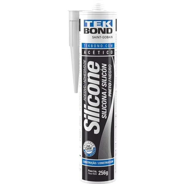 BORRACHA SILICONE ACETICO PRETO 256G C/FUNGICIDA TEKBOND