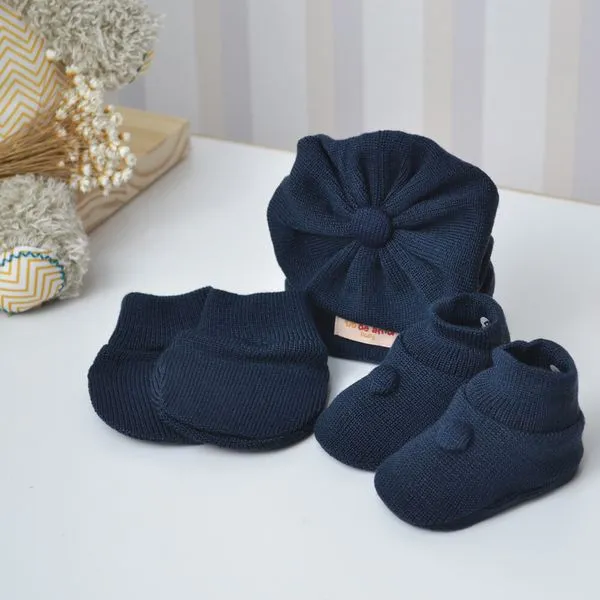 Kit Sapatos Luvas e Touca 1005 - Tam. RN Marinho