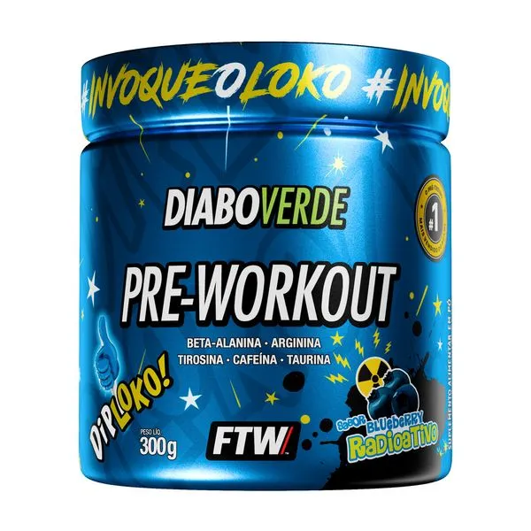 Pré Treino Diabo Verde Pre-Workout Sabor Bluberry Radioativo FTW 300g