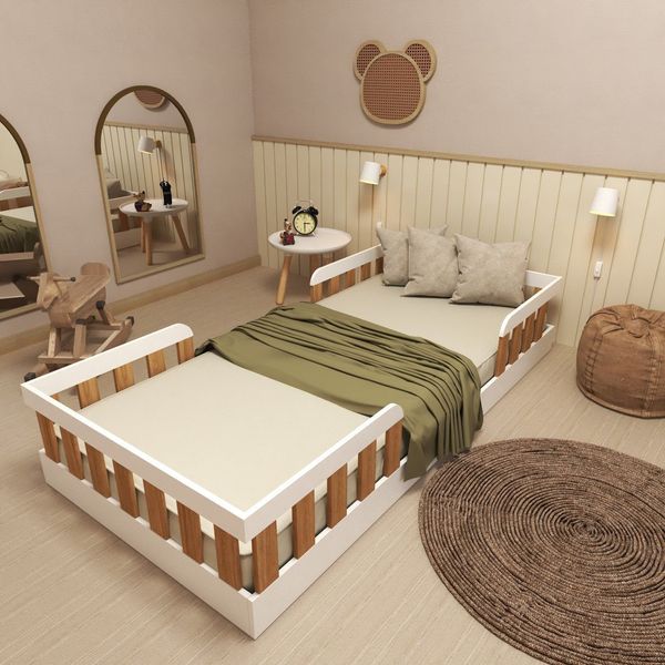 Cama Infantil Montessoriana Solteiro Tuli Zoe Branco/Carvalho Mel