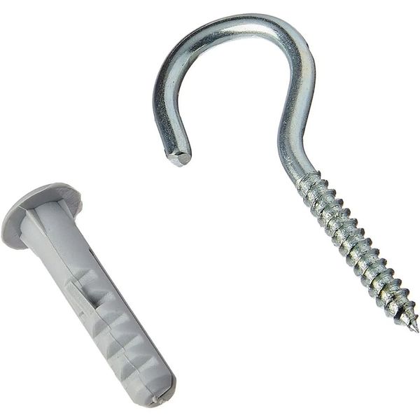 Gancho Zincado com Bucha Anel Fixdura Gancho 4,4x70mm com Bucha 8mm com Aba 15 Peças
