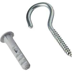 Gancho Zincado com Bucha Anel Fixdura Gancho 4,4x70mm com Bucha 8mm com Aba 15 Peças