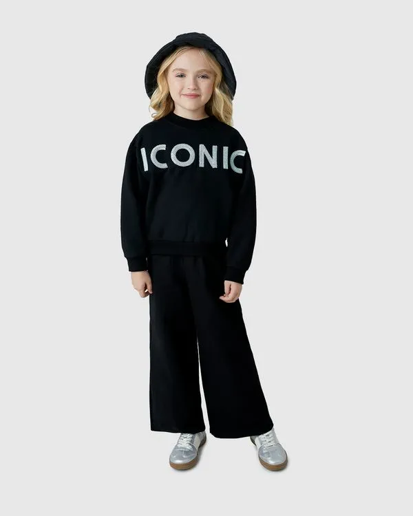 Conjunto Menina Iconic Em Moletom Stretch Flanelado - Carinhoso Preto - 12