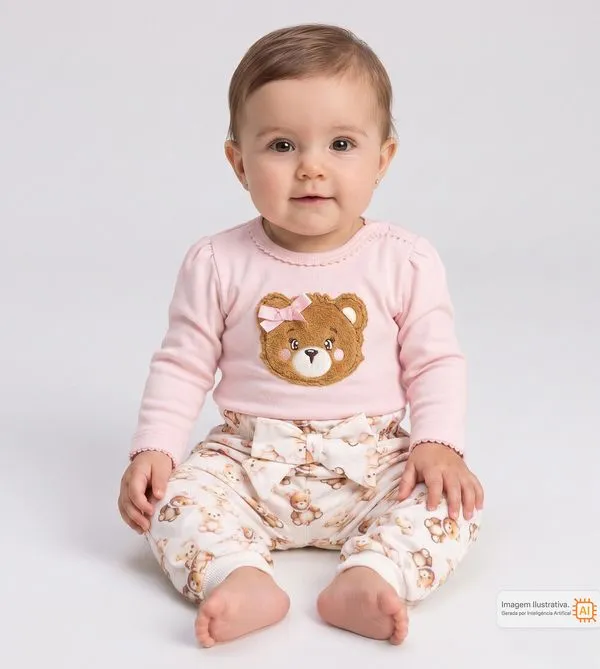 Conjunto Body Ursinhas Fofinhas Rosa - P