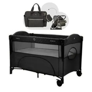 BERÇO CERCADO MILK WAY BLACK / PRETO E BOLSA MATERNIDADE LUXO MAXI - KIKKA BOO