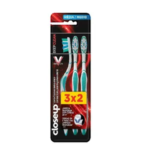 Escova Dental Closeup Deep Clean Média Cores Sortidas 3 Unidades
