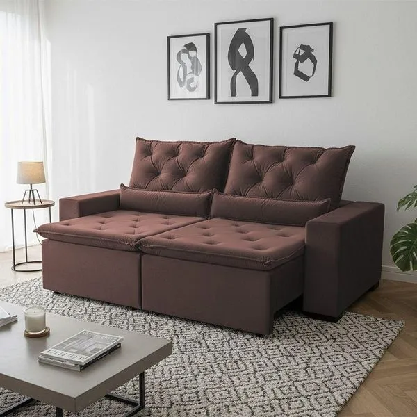 Sofá Retrátil Confort Suede 150m Reclinável Com Dois Módulos Conforto Reforçado Milão Marrom