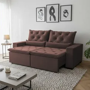 Sofá Retrátil Confort Suede 150m Reclinável Com Dois Módulos Conforto Reforçado Milão Marrom