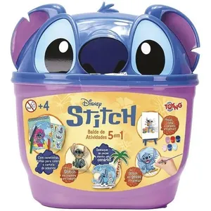 Kit de Atividades Infantis Balde 5 em 1 Stitch com Pintura Desenho Adesivos e Colagem Toyng Kit de Atividades Balde 5 em 1 Stitch com Pintura e Desenho Toyng