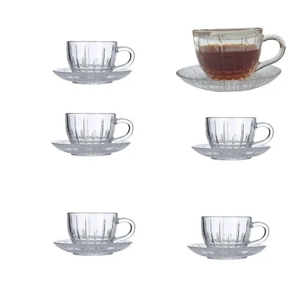 Jogo de 6 xicaras com pires chá café em vidro 245 ml Moderna